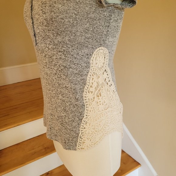 paper + tee Grey Crochet Detailed Short Sleeve Top Size M - Picture 5 of 9